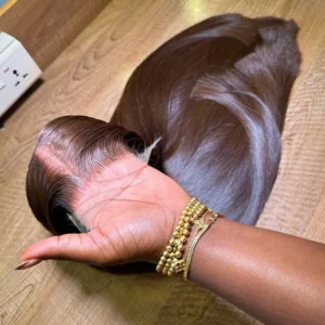 Chocoladebruine straight lace front wig van 20 inch